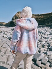 Pink Check Teddy Borg Fleece Jacket Zip Hoodie (3-16yrs) - Image 3 of 7