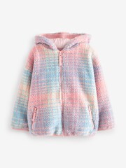 Pink Check Teddy Borg Fleece Jacket Zip Hoodie (3-16yrs) - Image 4 of 7