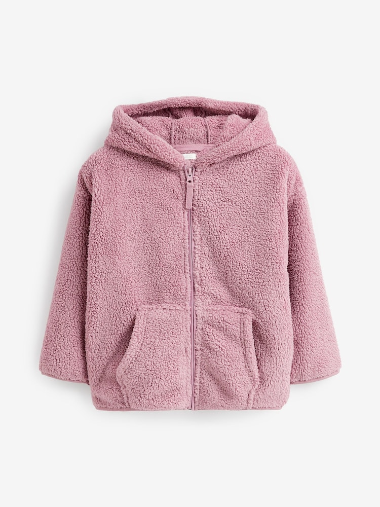 Pink Teddy Borg Fleece Jacket Zip Hoodie (3-16yrs) - Image 1 of 3