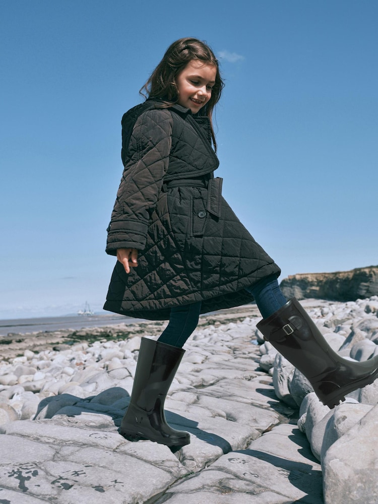 Black Shower Resistant Quilted Trench Coat (3-16yrs) - Image 1 of 11 Black Shower Resistant Quilted Trench Coat (3-16yrs) - Image 1 of 11
