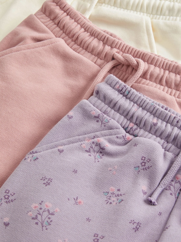 Roza/bež kremna/cvetlična - 3 komplet Soft Jersey v standardnem kroju Joggers (3-16yrs) - Slika 2 iz 3