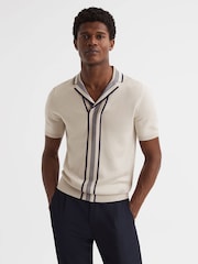 Reiss Ecru Oswald Striped Open Collar Shirt - Image 1 of 6