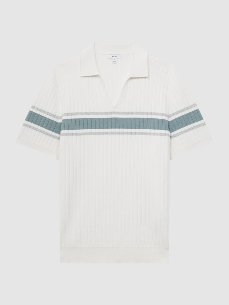 Reiss Off White Billingsgate Slim Fit Ribbed Open Collar Shirt - Image 2 of 5