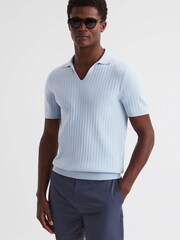 Reiss Soft Blue Felix Slim Fit Open Collar Polo Shirt - Image 1 of 4