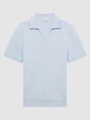 Reiss Soft Blue Felix Slim Fit Open Collar Polo Shirt - Image 2 of 4