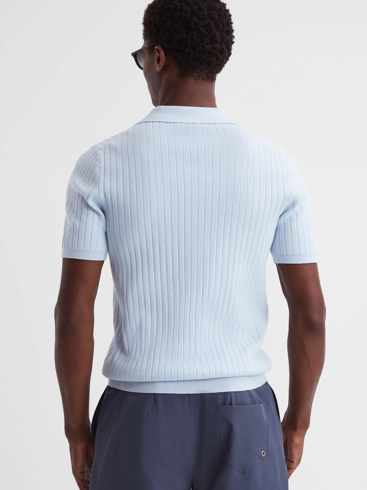Reiss Soft Blue Felix Slim Fit Open Collar Polo Shirt - Image 4 of 4