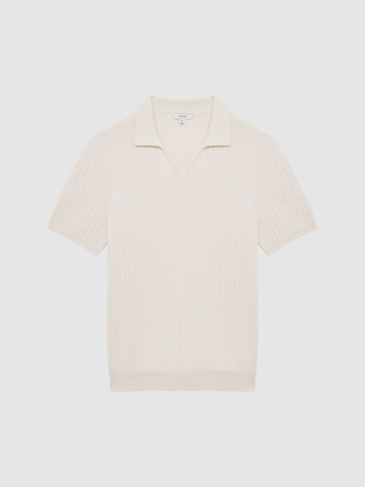 Reiss Ecru Castleton Zip Front Striped Polo Shirt - Image 2 of 6