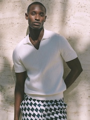 Reiss Ecru Castleton Zip Front Striped Polo Shirt - Image 3 of 6