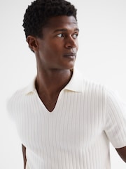 Reiss Ecru Castleton Zip Front Striped Polo Shirt - Image 4 of 6