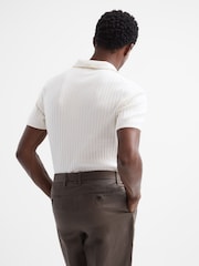 Reiss Ecru Castleton Zip Front Striped Polo Shirt - Image 5 of 6