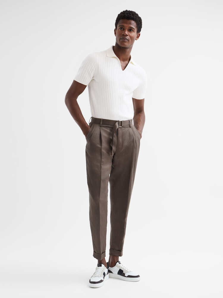Reiss Ecru Castleton Zip Front Striped Polo Shirt - Image 6 of 6