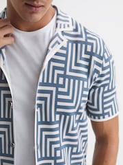 Reiss Airforce Blue Milo Abstract Printed Cuban Collar Shirt - Image 4 of 5
