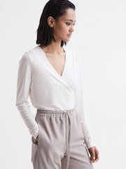 Reiss Cream Tillie V-Neck Long Sleeve Top - Image 1 of 6