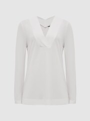 Reiss Cream Tillie V-Neck Long Sleeve Top - Image 2 of 6