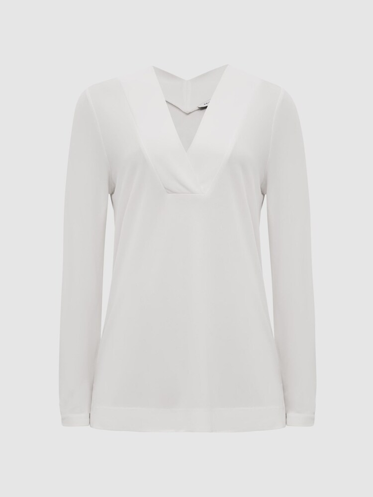 Reiss Cream Tillie V-Neck Long Sleeve Top - Image 2 of 6
