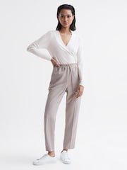 Reiss Cream Tillie V-Neck Long Sleeve Top - Image 3 of 6