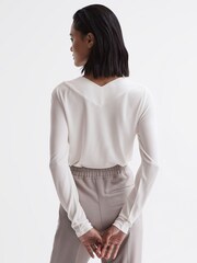 Reiss Cream Tillie V-Neck Long Sleeve Top - Image 5 of 6