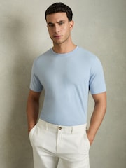 Soft Blue - Reiss хлопковая футболка с круглым вырезом - Image 1 of 6
