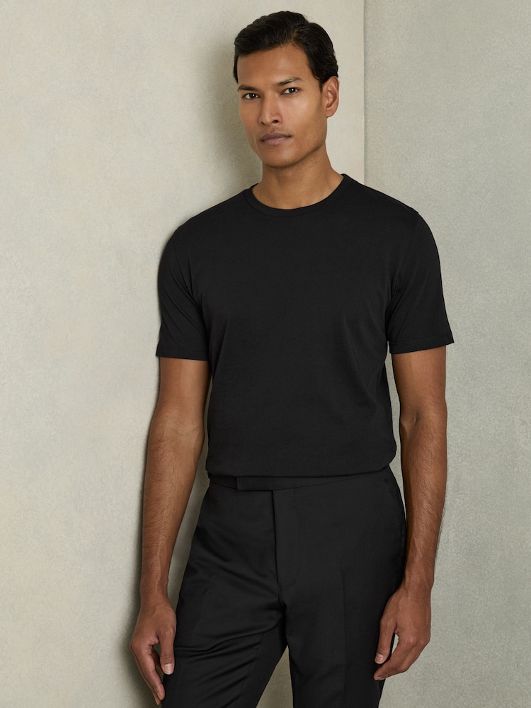Negro - Camiseta de cuello redondo de algodón Bless de Reiss - Imagen 1 de 7