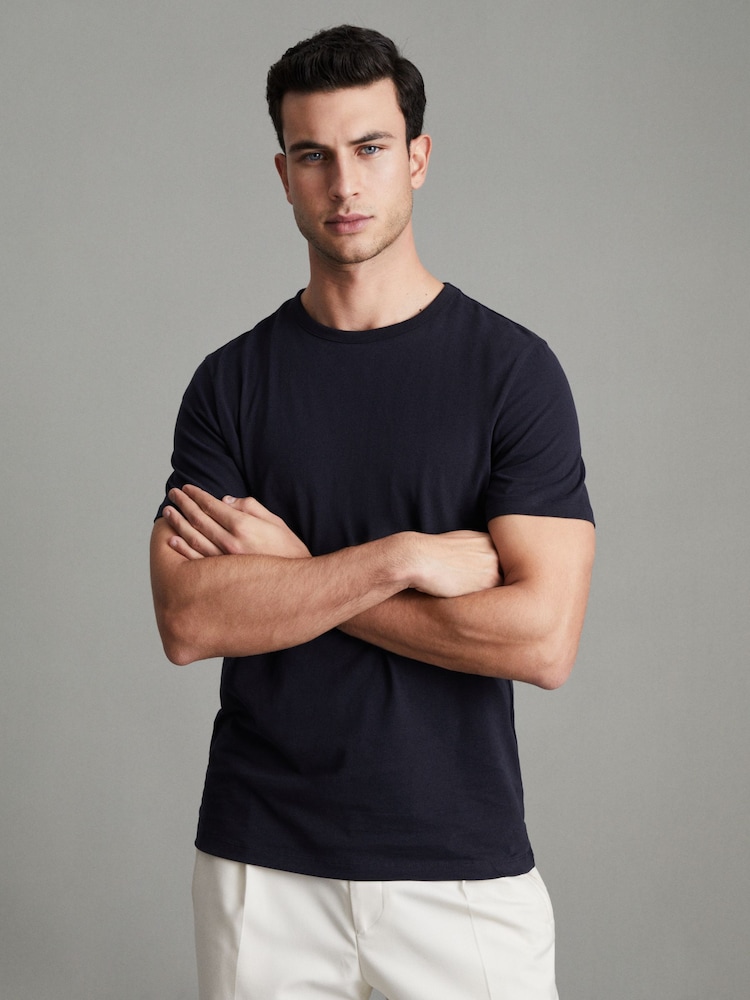 Reiss Navy Melrose Cotton Crew Neck T-Shirt - Image 1 of 7