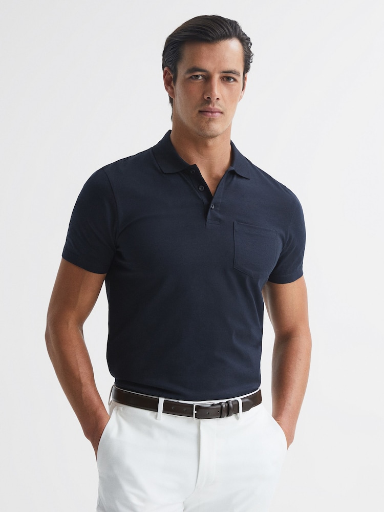 Reiss Navy Austin Short Sleeve Polo T-Shirt - Image 1 of 6