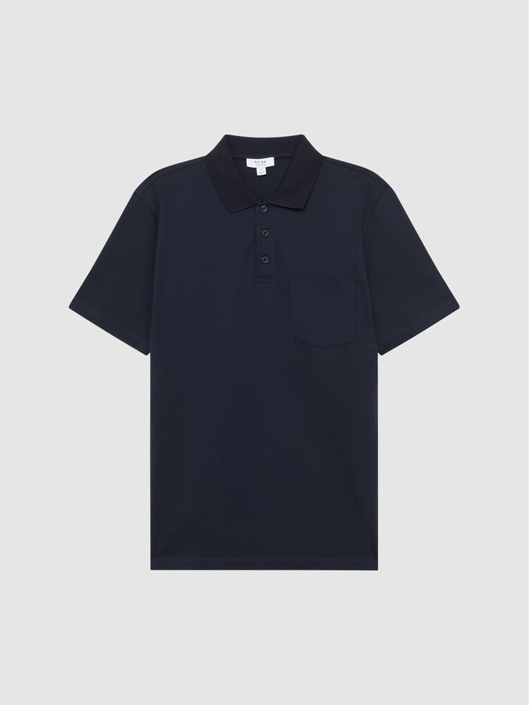 Reiss Navy Austin Short Sleeve Polo T-Shirt - Image 2 of 6 Reiss Navy Austin Short Sleeve Polo T-Shirt - Image 2 of 6
