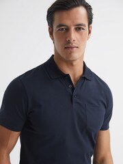 Reiss Navy Austin Short Sleeve Polo T-Shirt - Image 4 of 6