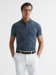 Reiss Steel Blue Austin Short Sleeve Polo T-Shirt - Image 1 of 6