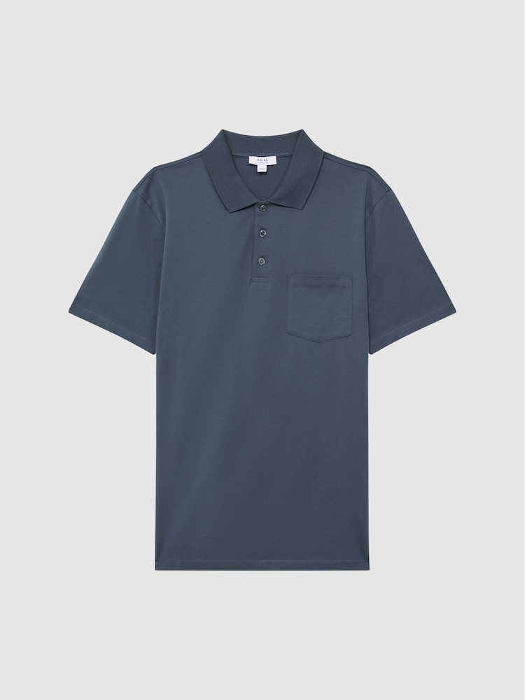 Reiss Steel Blue Austin Short Sleeve Polo T-Shirt - Image 2 of 6 Reiss Steel Blue Austin Short Sleeve Polo T-Shirt - Image 2 of 6