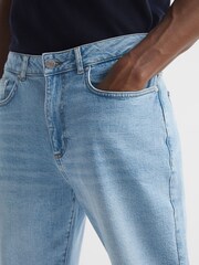 Reiss Washed Blue Portabello Tapered Slim Fit Acid Wash Jeans - Image 4 of 5
