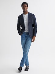 Reiss Washed Blue Calik Tapered Slim Fit Jeans - Image 3 of 5