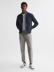 Reiss Denim Blue Dilan Suede Zip Through Bomber Jacket - Image 3 of 5