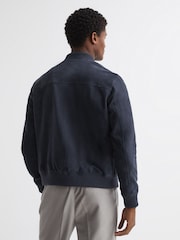 Reiss Denim Blue Dilan Suede Zip Through Bomber Jacket - Image 5 of 5