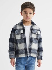 Reiss Blue/White Angelo 9-12 yrs Checked Zip Up Overshirt - Image 1 of 6