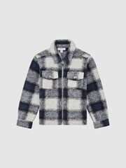 Reiss Blue/White Angelo 9-12 yrs Checked Zip Up Overshirt - Image 2 of 6