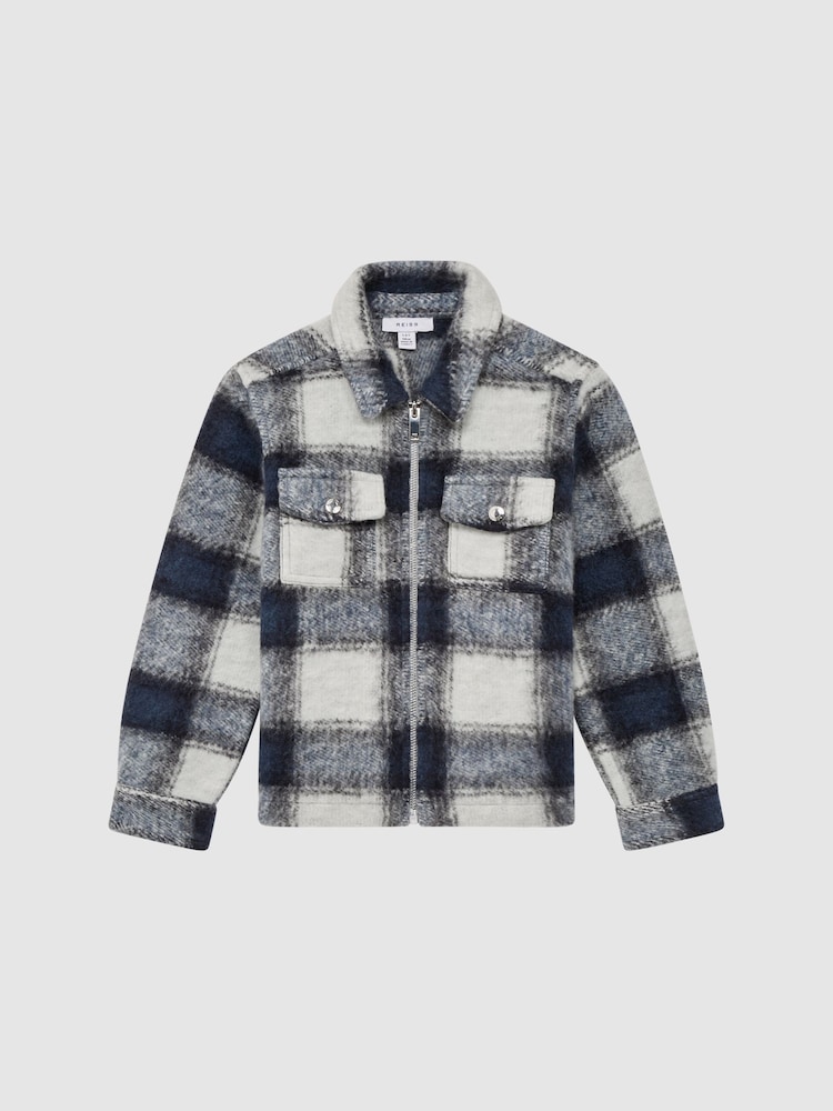 Reiss Blue/White Angelo 9-12 yrs Checked Zip Up Overshirt - Image 2 of 6