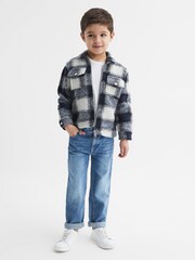 Reiss Blue/White Angelo 9-12 yrs Checked Zip Up Overshirt - Image 3 of 6