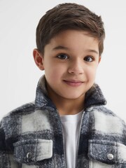 Reiss Blue/White Angelo 9-12 yrs Checked Zip Up Overshirt - Image 4 of 6
