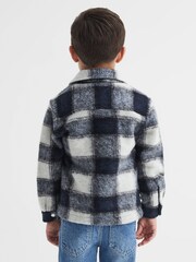 Reiss Blue/White Angelo 9-12 yrs Checked Zip Up Overshirt - Image 5 of 6