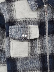 Reiss Blue/White Angelo 9-12 yrs Checked Zip Up Overshirt - Image 6 of 6