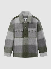 Reiss Green/Ecru Stoval Long Sleeve Brushed Overshirt - Image 2 of 6