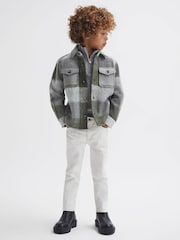 Reiss Green/Ecru Stoval Long Sleeve Brushed Overshirt - Image 4 of 6