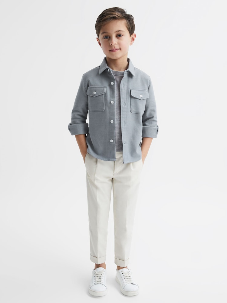 Reiss Soft Blue Carlo Senior Long Sleeve Textured Overshirt - Image 1 of 6