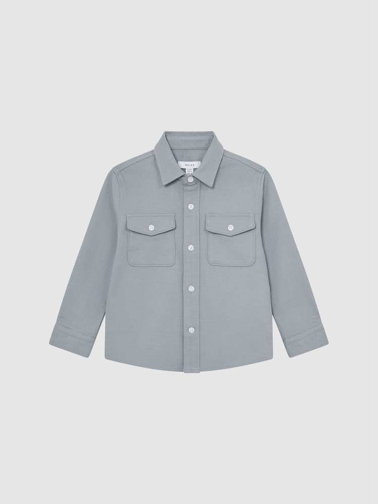 Reiss Soft Blue Carlo Senior Long Sleeve Textured Overshirt - Image 2 of 6
