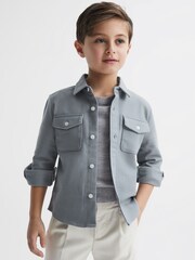 Reiss Soft Blue Carlo Senior Long Sleeve Textured Overshirt - Image 3 of 6