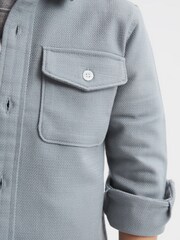 Reiss Soft Blue Carlo Senior Long Sleeve Textured Overshirt - Image 4 of 6