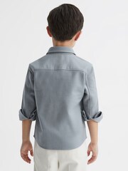 Reiss Soft Blue Carlo Senior Long Sleeve Textured Overshirt - Image 5 of 6