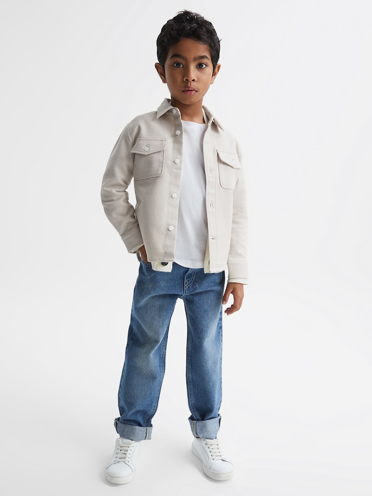 Reiss Stone Carlo Senior Long Sleeve Textured Overshirt - Image 1 of 6