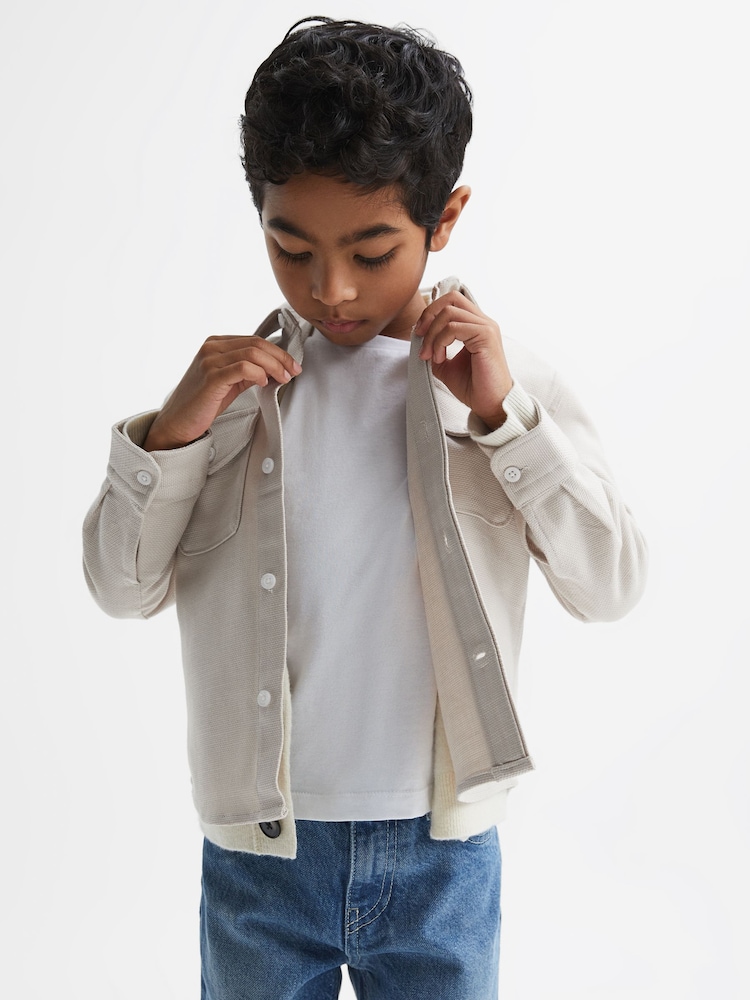 Reiss Stone Carlo Junior Long Sleeve Textured Overshirt - Image 1 of 6