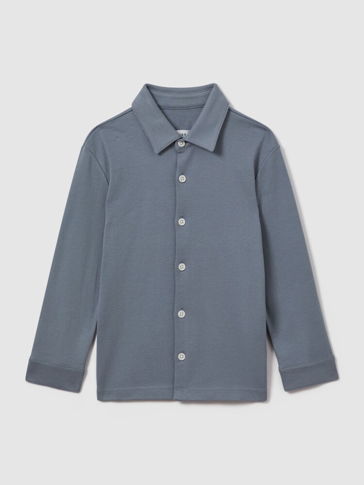 Reiss Airforce Blue Hendon Cotton Button-Through Shirt - Image 1 of 13 Reiss Airforce Blue Hendon Cotton Button-Through Shirt - Image 1 of 13